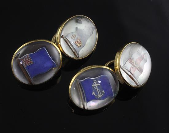 A pair of 18ct gold Essex Crystal cufflinks depicting naval flags, gross 13.7 grams.